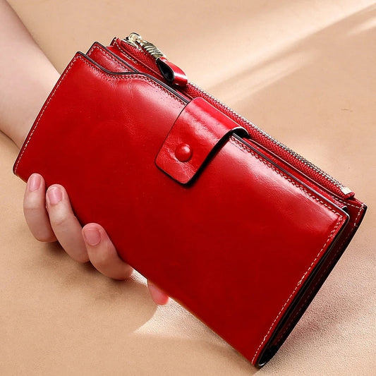 Vintage Luxury RFID Women Wallets Genuine Leather Long Zipper Clutch Purse Large Capacity Card Holder Wallet