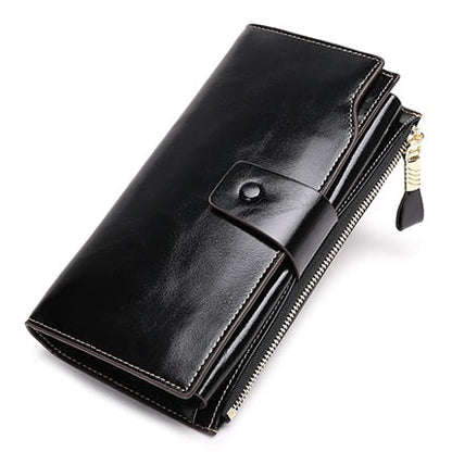 Vintage Luxury RFID Women Wallets Genuine Leather Long Zipper Clutch Purse Large Capacity Card Holder Wallet